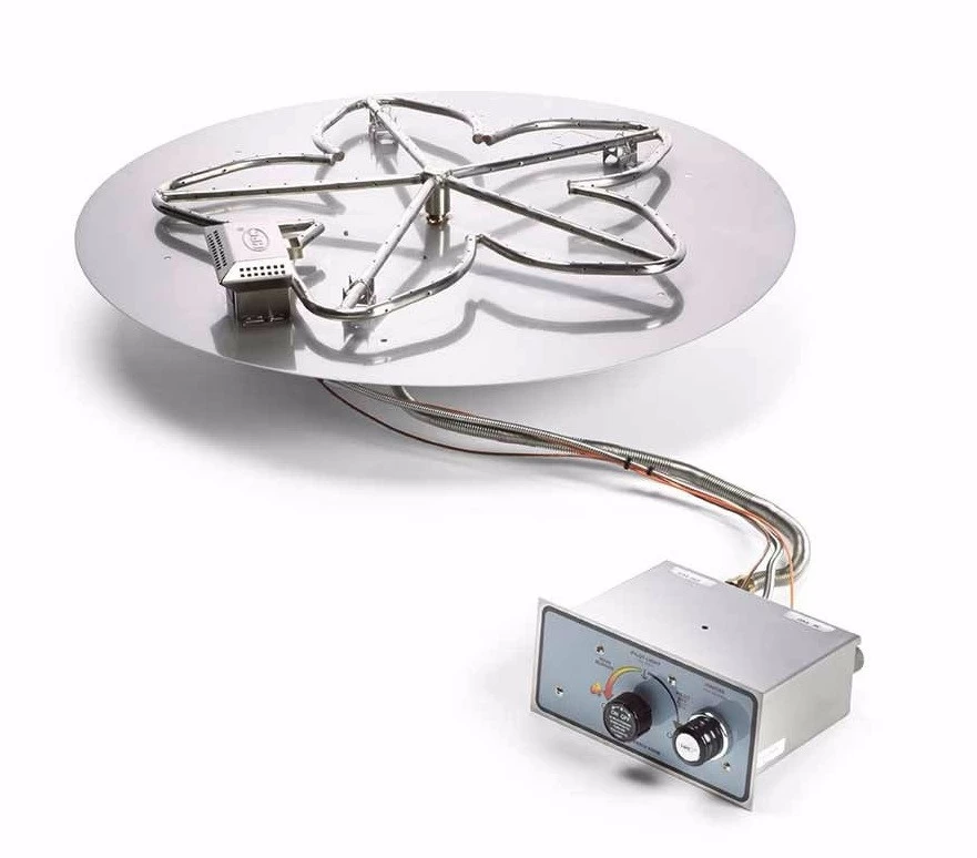 HPC 24" Flat Round SS 90k BTU Manual Spark Fire Pit Insert - PENTA24FPPK-FLEX